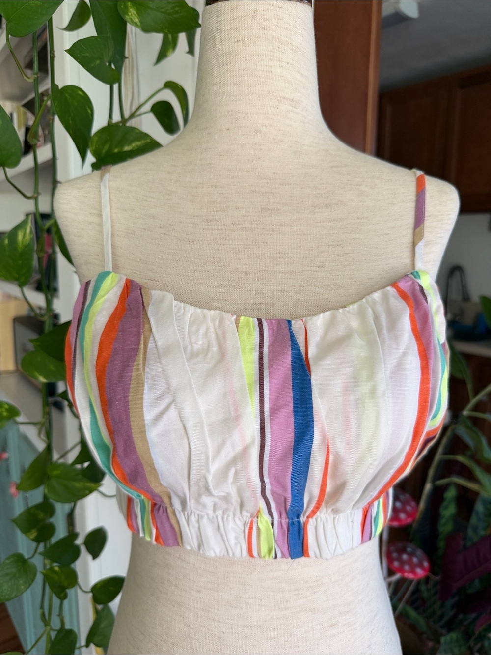 H&M x lemlem Multicolor Striped Cropped Cami Top - White, Pink, Blue, Orange